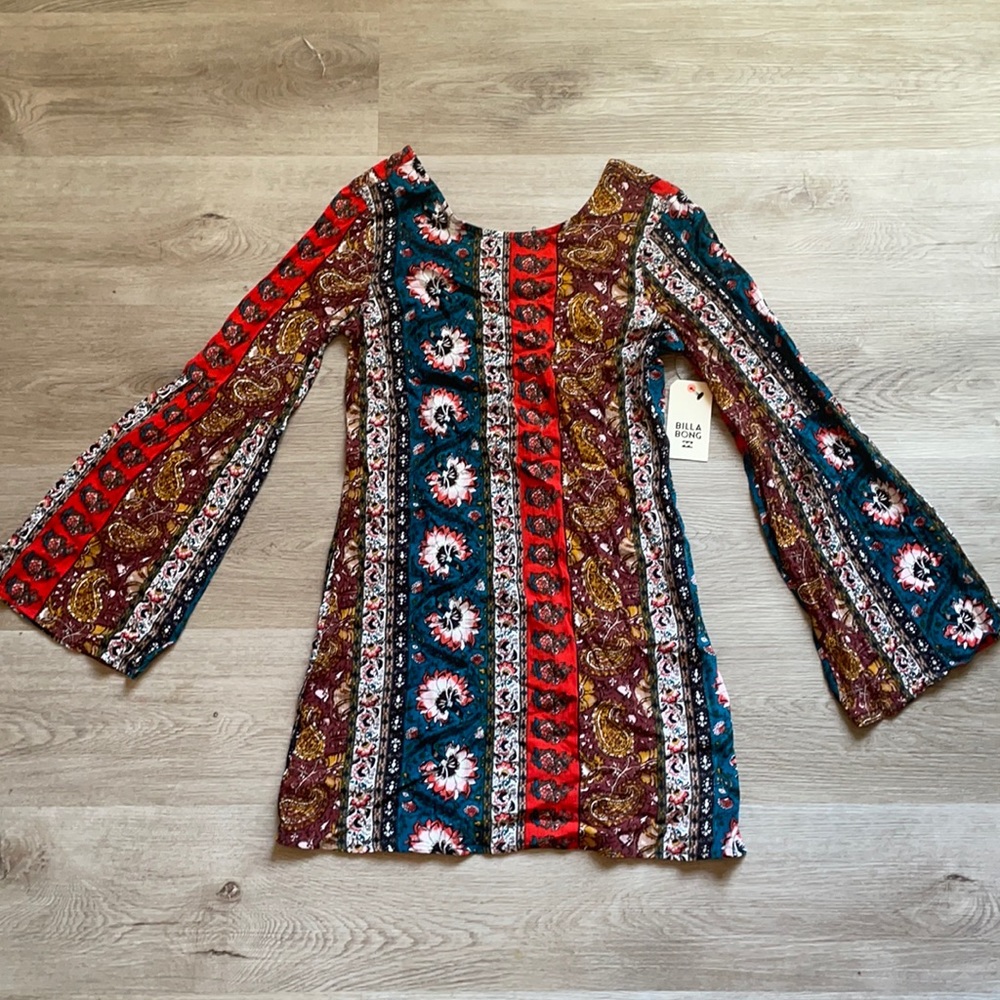 NWT Billabong Peasant Bohemian BOHO Open back patterned floral dress Small - Picture 7 of 9
